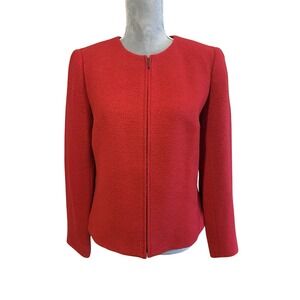 Talbots Size 8 Red Boiled Wool Full Zip Cropped Blazer Jacket Sweater Christmas